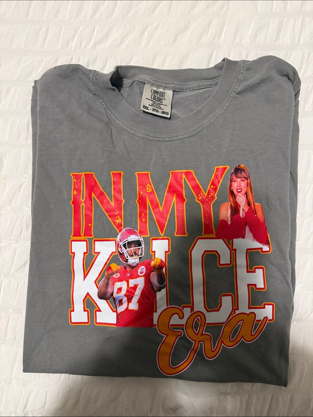 Comfort Colors Gray 'In My Kelce Era' Graphic Tee with Red and Gold Print